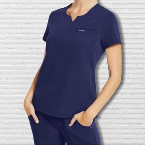 Jaanuu 3-Pocket Notched Scrub Top and Joggers